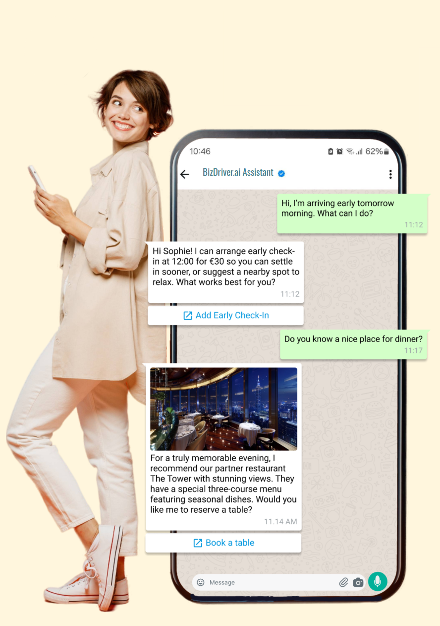 Hospitelity industry customer is happy receiving services online.