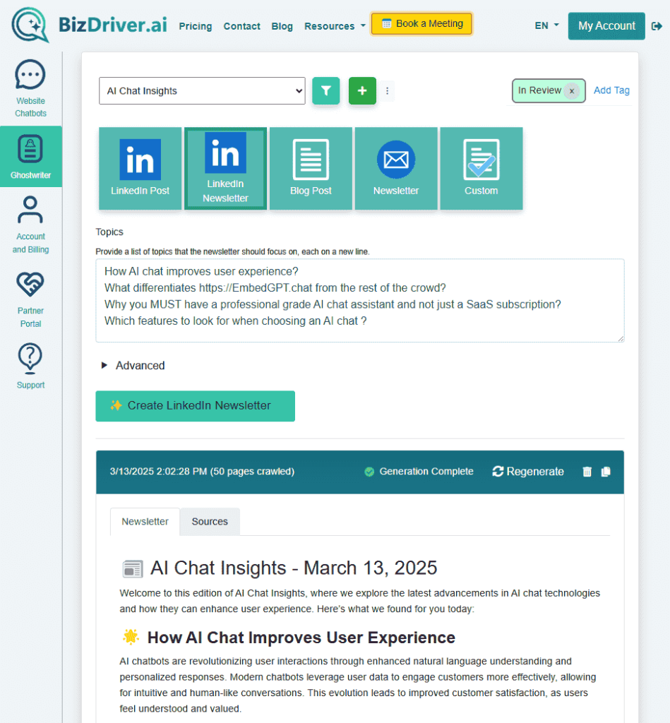 Newsletter Ghostwriter Screenshot