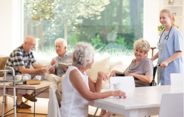 Senior people find happy life in senior homes with AI chat assistants